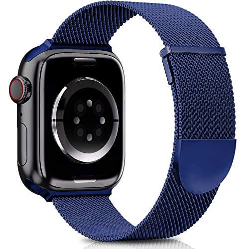 Higgs Ersatzarmband Kompatibel mit Apple Watch Armband 45mm 44mm 42mm für Damen/Herren, Dual Magnetisch Einstellbar Armbänder für iWatch Series 9 8 7 SE 6 5 4 3 2 1, Blau Glattes Edelstahl Metall von Higgs