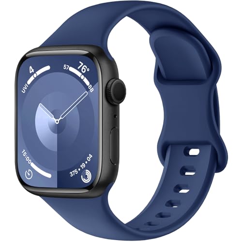 Higgs Ersatzarmband Kompatibel mit Apple Watch Ultra 2/Ultra Armband 41mm 40mm 38mm 49mm 44mm 45mm 42mm Damen Herren, Weich Silikon Sport Armbänder für iWatch Series 9 8 SE 7 6 5 4 3 2 1, Marineblau von Higgs