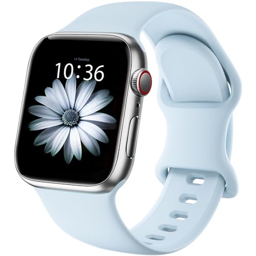 Higgs Ersatzarmband Kompatibel mit Apple Watch Ultra 2/Ultra Armband 41mm 40mm 38mm 49mm 44mm 45mm 42mm Damen Herren, Weich Silikon Sport Armbänder für iWatch Series 9 8 SE 7 6 5 4 3 2 1, Hellblau von Higgs