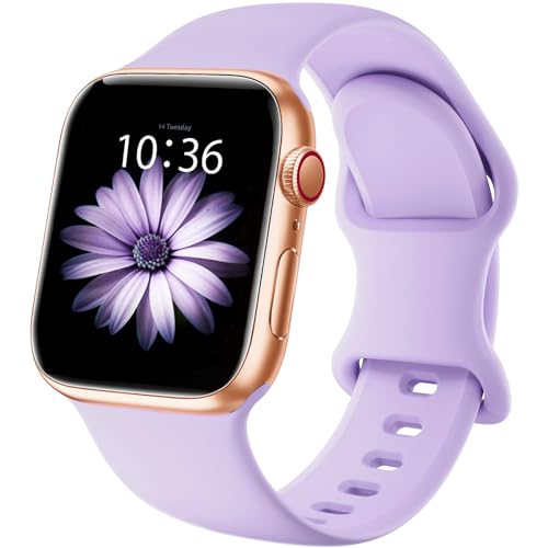 Higgs Ersatzarmband Kompatibel mit Apple Watch Ultra 2/Ultra Armband 41mm 40mm 38mm 49mm 44mm 45mm 42mm Damen Herren, Weich Silikon Sport Armbänder für iWatch Series 9 8 SE 7 6 5 4 3 2 1, lavendel von Higgs