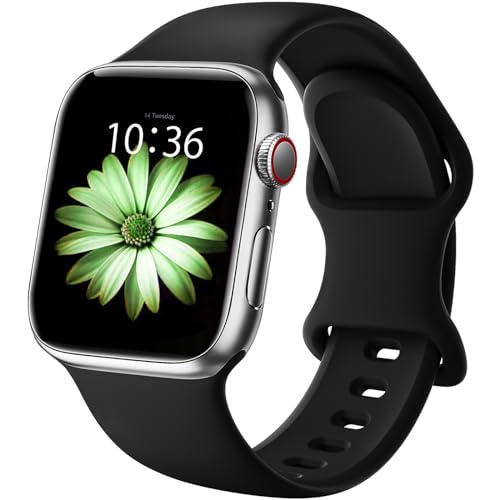 Higgs Ersatzarmband Kompatibel mit Apple Watch Ultra 2/Ultra Armband 49mm 44mm 45mm 42mm 41mm 40mm 38mm Damen Herren, Weich Silikon Sport Armbänder für iWatch Series 9 8 SE 7 6 5 4 3 2 1, Schwarz von Higgs