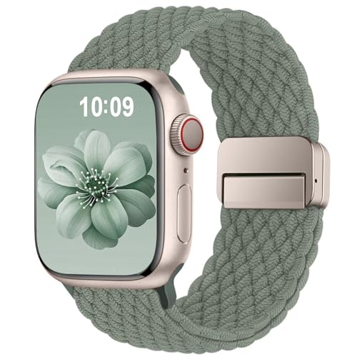 Higgs Geflochtenes Solo Loop Armband Kompatibel mit Apple Watch Armband Ultra 49/45/44/42mm Damen Herren, Magnetisch Verschluss Elastisch Sport Nylon Armbänder für iWatch Series 9 8 SE 7 6 5 4 3 2 1 von Higgs