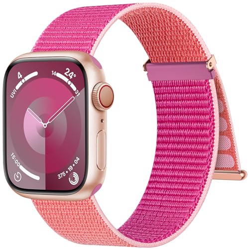 Higgs Gewebtes Nylon Armband Kompatibel mit Apple Watch Armband 41mm 40mm 38mm Damen Herren, Sport Loop Armbänder für iWatch Series 9 8 SE 7 6 5 4 3 2 1, Klettverschluss Verstellbare, Granatapfel von Higgs