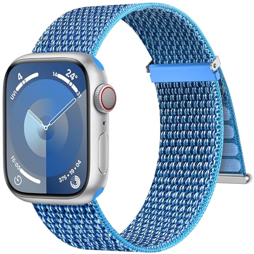 Higgs Gewebtes Nylon Armband Kompatibel mit Apple Watch Armband 41mm 40mm 38mm Damen Herren, Sport Loop Armbänder für iWatch Series 9 8 SE 7 6 5 4 3 2 1, Klettverschluss Verstellbare, KapKod Blau von Higgs