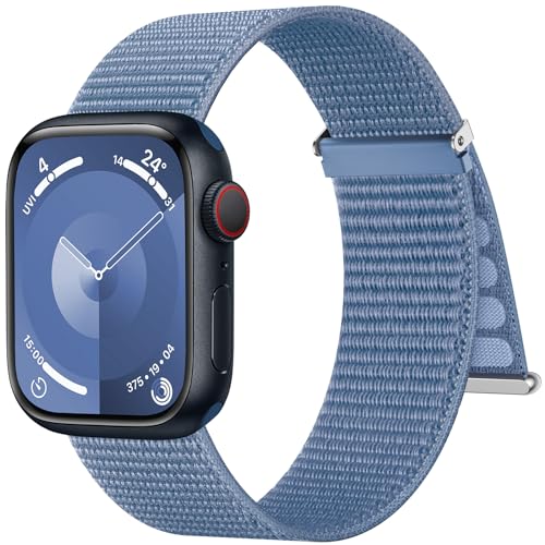 Higgs Gewebtes Nylon Ersatzarmband Kompatibel mit Apple Watch Armband 41mm 40mm 38mm Damen Herren, Sport Loop Armbänder für iWatch Series 9 8 SE 7 6 5 4 3 2, Klettverschluss Verstellbare, Winterblau von Higgs