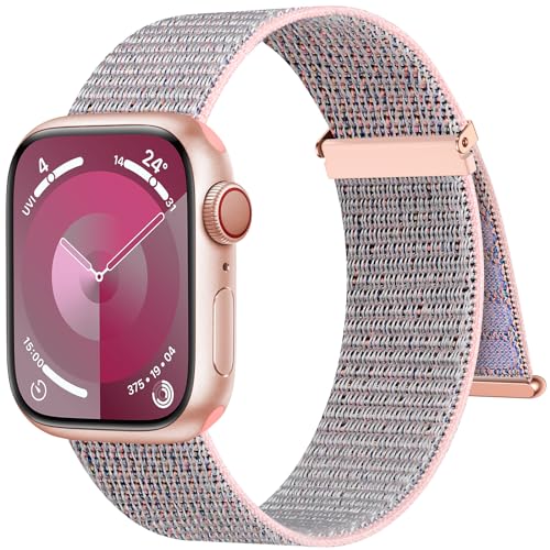 Higgs Gewebtes Nylon Ersatzarmband Kompatibel mit Apple Watch Armband 41mm 40mm 38mm Damen Herren, Sport Loop Armbänder für iWatch Series 9 8 SE 7 6 5 4 3 2 1, Klettverschluss Verstellbare, Rosasand von Higgs