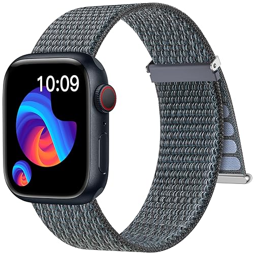 Higgs Gewebtes Nylon Ersatzarmband Kompatibel mit Apple Watch Armband 41mm 40mm 38mm Damen Herren, Sport Loop Armbänder für iWatch Series 9 8 SE 7 6 5 4 3 2 1, Klettverschluss Verstellbare, Sturmgrau von Higgs