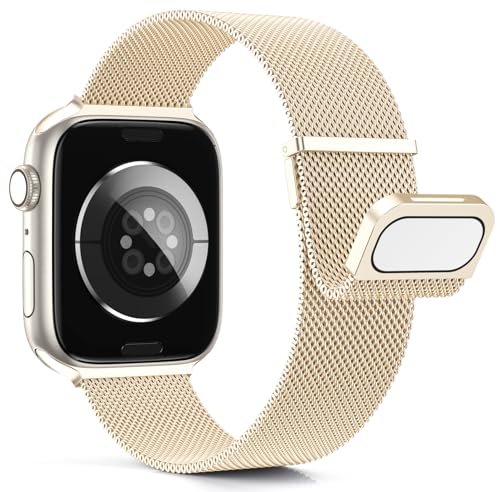 Higgs Metall Armband Kompatibel mit Apple Watch Ultra/Ultra 2 Armband 41mm 40mm 38mm 42mm 44mm 45mm 49mm Damen Herren, Dual Magnet Armbänder für iWatch Series 9 8 SE 7 6 5 4 3 2 1, Champagner Gold von Higgs