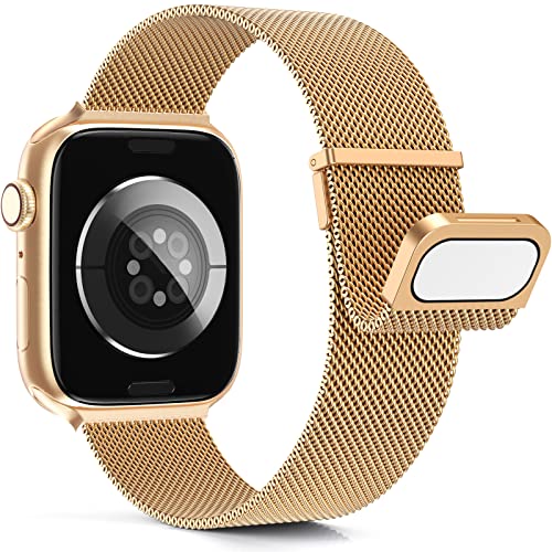 Higgs Metall Armband Kompatibel mit Apple Watch Ultra/Ultra 2 Armband 41mm 40mm 38mm 42mm 44mm 45mm 49mm Damen Herren, Dual Magnetisch Armbänder für iWatch Series 9 8 SE 7 6 5 4 3 2 1, RoséGold von Higgs