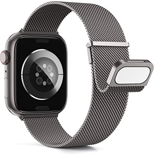 Higgs Metall Armband Kompatibel mit Apple Watch Ultra/Ultra 2 Armband 49mm 45mm 44mm 42mm 41mm 40mm 38mm Damen Herren, Dual Magnetisch Armbänder für iWatch Series 9 8 SE 7 6 5 4 3 2 1, Graphit von Higgs