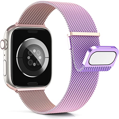 Higgs Metall Armband Kompatibel mit Apple Watch Ultra/Ultra 2 Armband 49mm 45mm 44mm 42mm 41mm 40mm 38mm Damen Herren, Dual Magnetisch Armbänder für iWatch Series 9 8 SE 7 6 5 4 3 2 1, Rosa/Lila von Higgs