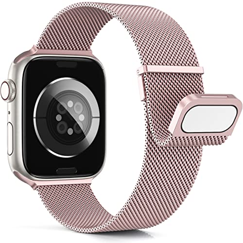 Higgs Metall Armband Kompatibel mit Apple Watch Ultra/Ultra 2 Armband 49mm 45mm 44mm 42mm 41mm 40mm 38mm Damen Herren, Dual Magnetisch Armbänder für iWatch Series 9 8 SE 7 6 5 4 3 2 1, RoséRosa von Higgs