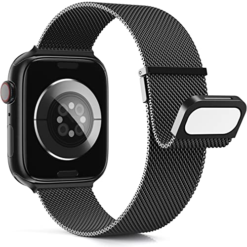 Higgs Metall Armband Kompatibel mit Apple Watch Ultra/Ultra 2 Armband 49mm 45mm 44mm 42mm 41mm 40mm 38mm Damen Herren, Dual Magnetisch Armbänder für iWatch Series 9 8 SE 7 6 5 4 3 2 1, Schwarz von Higgs