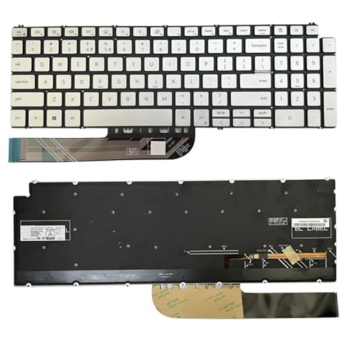 High-Tech Place Dell Inspiron 15 7590/7791/5584 US-Version Laptop-Tastatur mit Hintergrundbeleuchtung, silberfarben von High-Tech Place