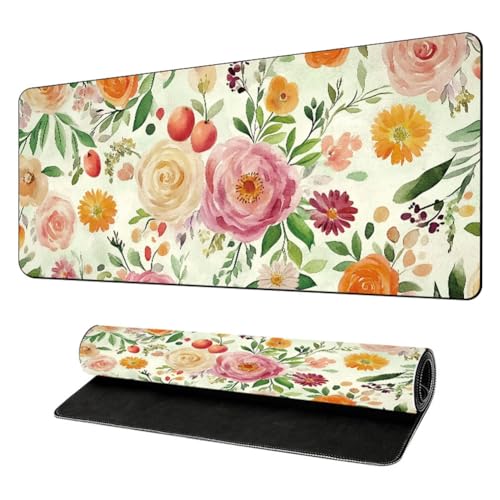 Highdi Anti-Rutsch Gaming Mauspad 3D Gemalte Blumen Groß Mousepad mit Genähten Kanten Schreibtischunterlage Desk Mat für Büro, Tastatur, PC, Laptop (D,400 * 900 * 4mm) von Highdi