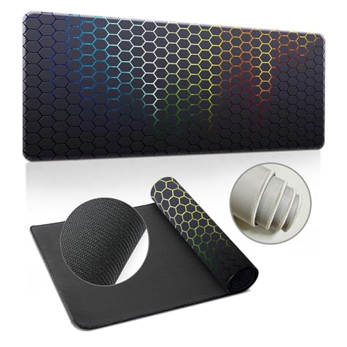 Highdi Gaming Mauspad XXL/XL, Groß Schreibtischunterlage Großes Mousepad Gaming PC Schreibtisch Matte Desk Mat Vernähte Kanten für Büro, Tastatur, Laptop (Bienenstock 10,300 * 800 * 3mm) von Highdi