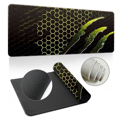 Highdi Gaming Mauspad XXL/XL, Groß Schreibtischunterlage Großes Mousepad Gaming PC Schreibtisch Matte Desk Mat Vernähte Kanten für Büro, Tastatur, Laptop (Bienenstock-Motiv 12,400 * 800 * 2mm) von Highdi