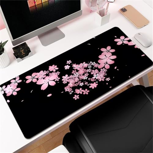 Highdi Gaming Mauspad XXL/XL, Groß Schreibtischunterlage Großes Mousepad Gaming PC Schreibtisch Matte Desk Mat Vernähte Kanten für Büro, Tastatur, Laptop (Kirschblüte 2,400 * 900 * 3mm) von Highdi