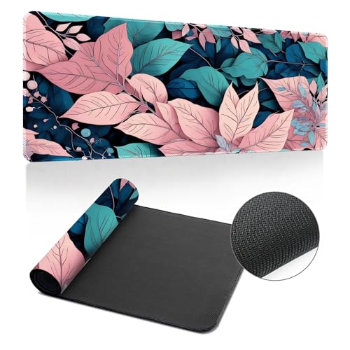 Highdi Gaming Mauspad XXL/XL, Groß Schreibtischunterlage Großes Mousepad Gaming PC Schreibtisch Matte Desk Mat Vernähte Kanten für Büro, Tastatur, Laptop (Rosa Blätter,400 * 1000 * 3mm) von Highdi