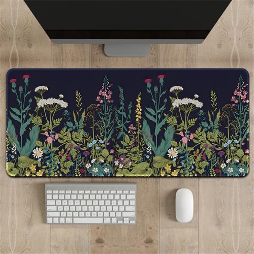 Highdi Gaming Mauspad XXL/XL, Muster Mauspad Groß Mousepad Genähten Kanten und Anti Rutsch Großes Mauspad Schreibtischunterlage Desk Mat für Büro, Tastatur, PC, Laptop (300 * 700 * 3mm,Pflanzen) von Highdi