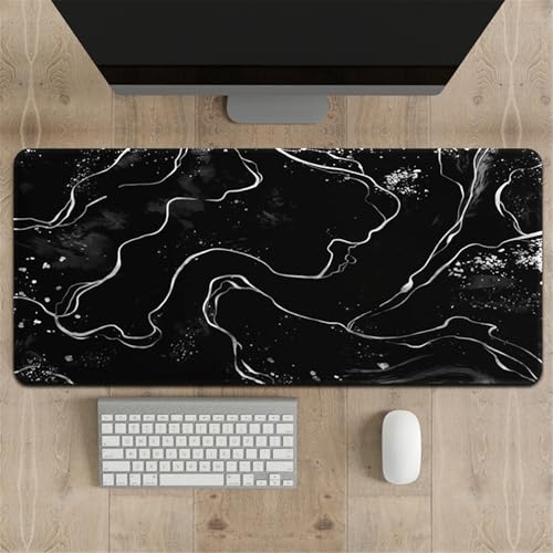 Highdi Gaming Mauspad XXL/XL/L, Mauspad Groß Mousepad Genähten Kanten und Anti Rutsch Großes Mauspad Schreibtischunterlage Desk Mat für Büro Tastatur PC Laptop, 3D Marmor (400x800x3mm,Schwarz) von Highdi