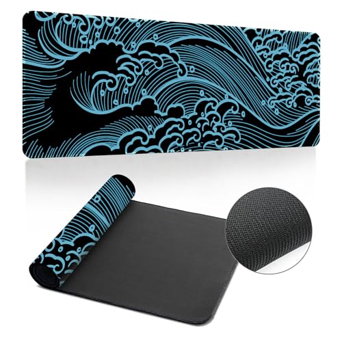 Highdi Gaming Mauspad XXL/XL/L Mauspad Groß Mousepad Genähten Kanten und Anti Rutsch Großes Mauspad Schreibtischunterlage Desk Mat für Büro Tastatur PC, Chinesischer Stil (300x600x3mm,Hellblau) von Highdi