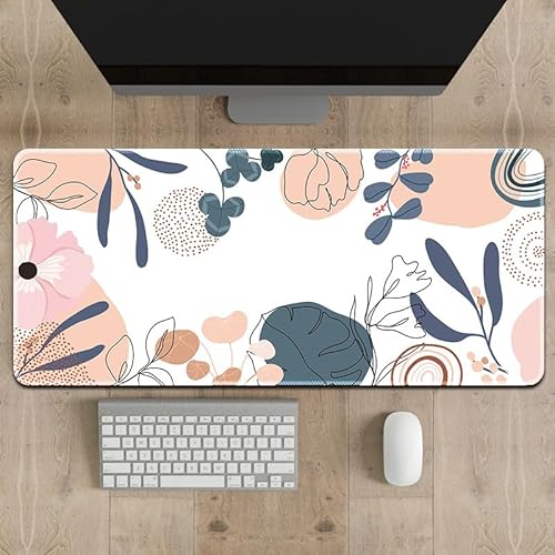 Highdi Gaming Mauspad XXL/XL/L Mauspad Groß Mousepad Genähten Kanten und Anti Rutsch Großes Mauspad Schreibtischunterlage Desk Mat für Büro Tastatur PC, Pflanze Nordic (300x600x3mm,Rosa) von Highdi