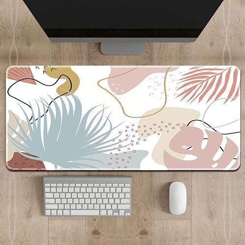 Highdi Gaming Mauspad XXL/XL/L Mauspad Groß Mousepad Genähten Kanten und Anti Rutsch Großes Mauspad Schreibtischunterlage Desk Mat für Büro Tastatur PC, Pflanze Nordic (500x1000x3mm,Blatt) von Highdi