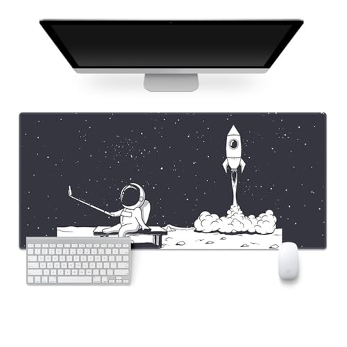 Highdi Weltraumastronaut Gaming Mauspad XXL/XL,Mauspad Groß Mousepad Genähten Kanten und Anti Rutsch Mauspad Schreibtischunterlage Desk Mat für Zuhause und Im Büro (1000 * 500 * 4mm,Rakete) von Highdi