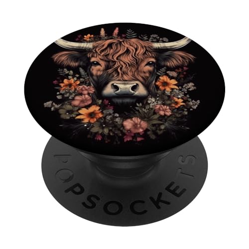 Hochlandrinder Kuh mit Blumen rund um Boho Style Grafik PopSockets mit austauschbarem PopGrip Hochlandrinder Kuh mit Blumen rund um Boho Style Grafik PopSockets mit austauschbarem PopGrip von Highland Cattle Cow Merch