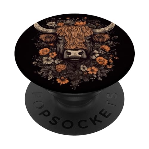 Hochlandrinder Kuh mit Blumen rund um Boho Style Grafik PopSockets mit austauschbarem PopGrip Hochlandrinder Kuh mit Blumen rund um Boho Style Grafik PopSockets mit austauschbarem PopGrip von Highland Cattle Cow Merch