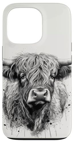 Hülle für iPhone 13 Pro Highland Rinder Kuh Vektor Konturzeichnung Grafik von Highland Cattle Cow Merch