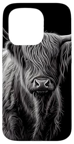 Hülle für iPhone 15 Pro Highland Cattle Cow Einfache Zeichnung Weiß und Schwarz Grafik von Highland Cattle Cow Merch
