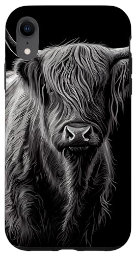 Hülle für iPhone XR Highland Cattle Cow Einfache Zeichnung Weiß und Schwarz Grafik von Highland Cattle Cow Merch