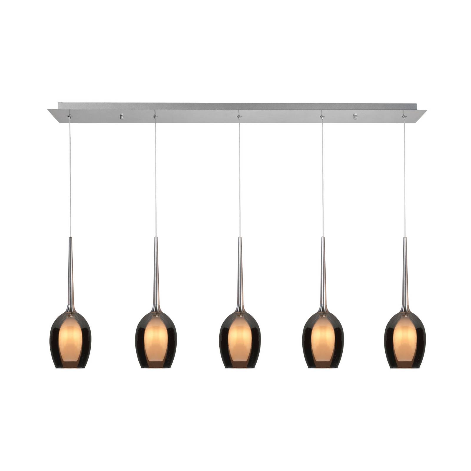 Hängelampe Belle, rauchgrau/nickel, Länge 110 cm 5-flg. Glas Hängelampe Belle, rauchgrau/nickel, Länge 110 cm 5-flg. Glas von Highlight