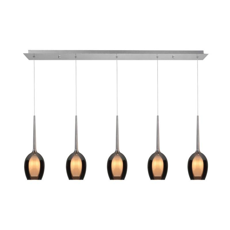 Hängelampe Belle, rauchgrau/nickel, Länge 110 cm 5-flg. Glas von Highlight