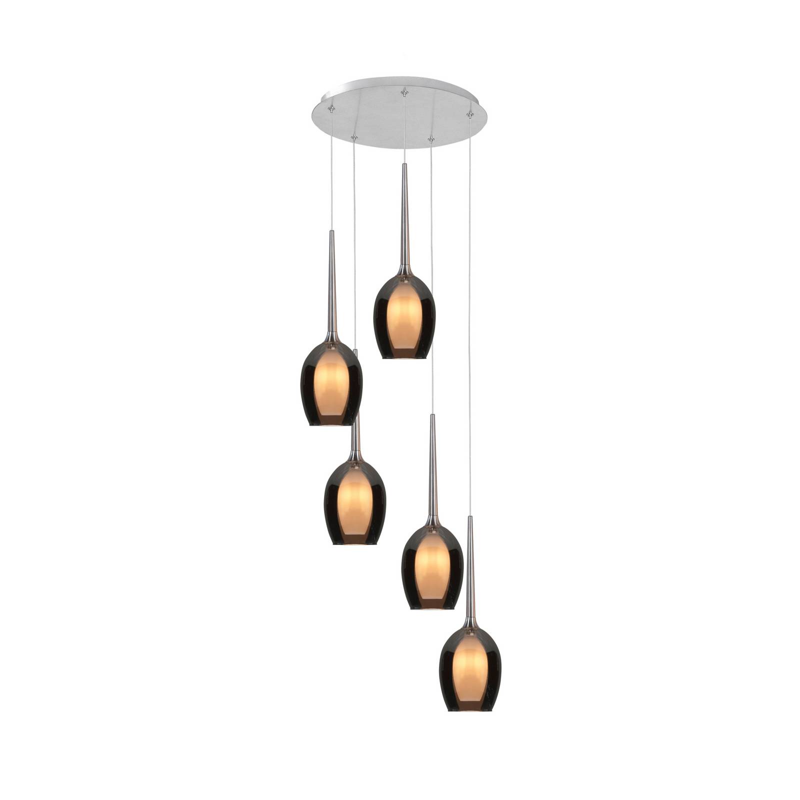 Hängelampe Belle, rauchgrau/nickel, Ø 33 cm, 5-flammig, Glas Hängelampe Belle, rauchgrau/nickel, Ø 33 cm, 5-flammig, Glas von Highlight