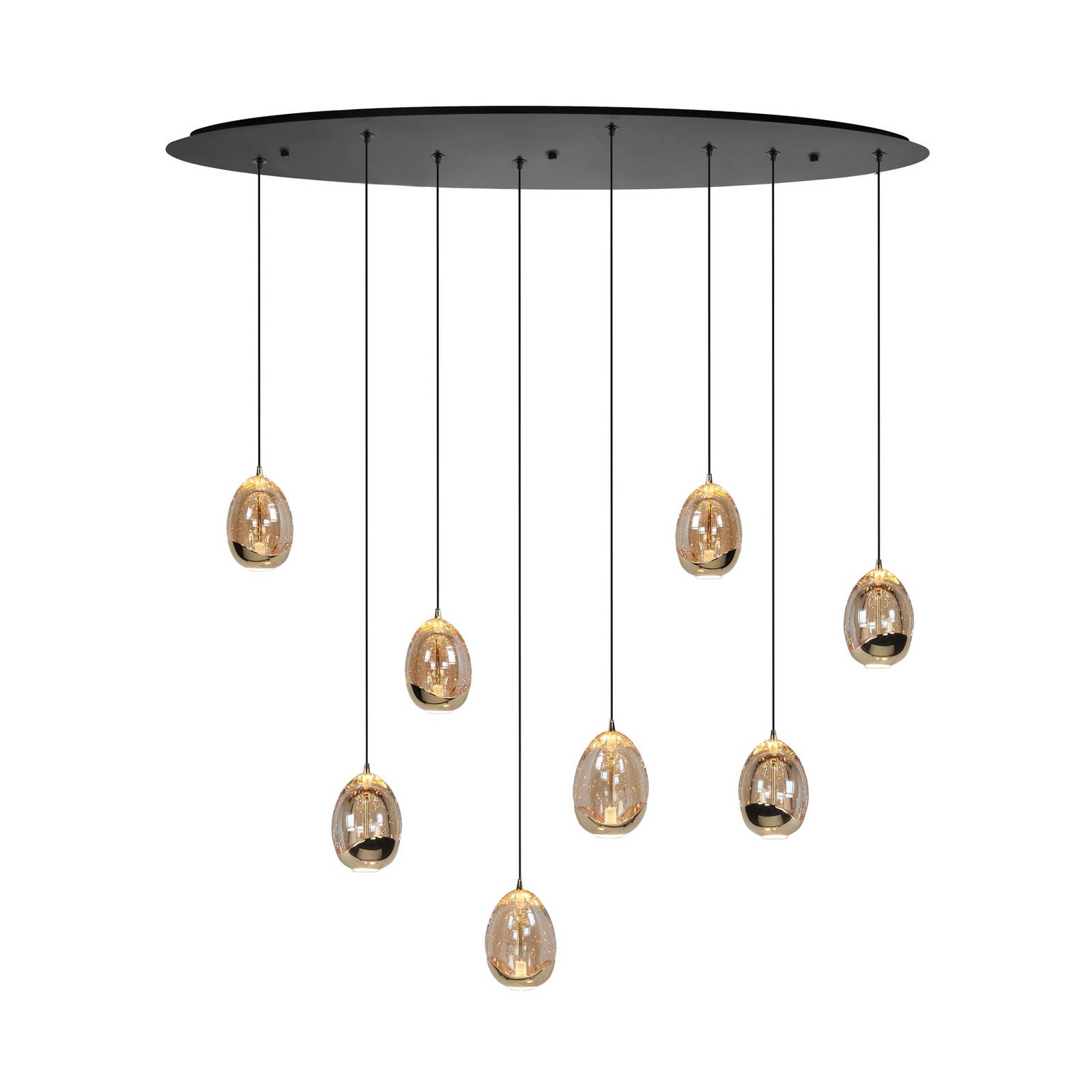 Hängelampe Golden Egg, amber/gold, Länge 100 cm, 8-flg. Glas Hängelampe Golden Egg, amber/gold, Länge 100 cm, 8-flg. Glas von Highlight