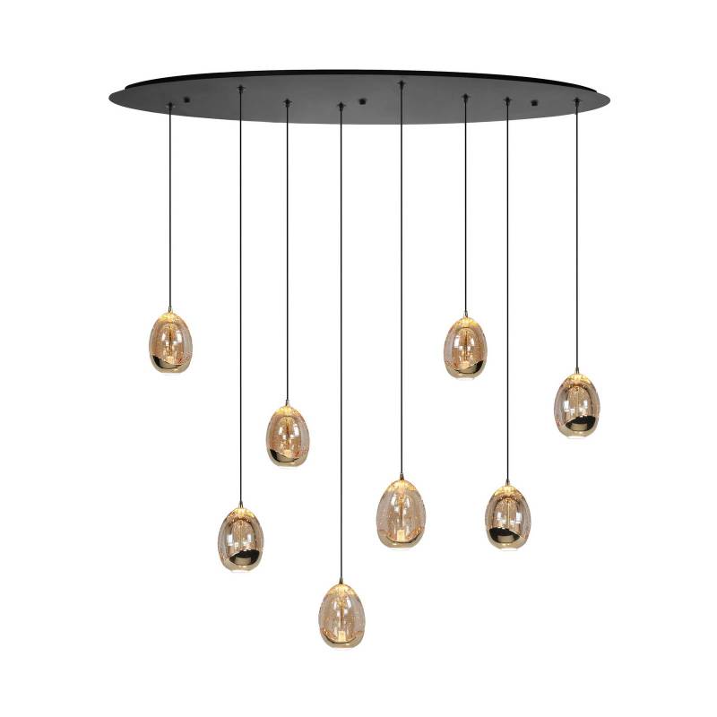 Hängelampe Golden Egg, amber/gold, Länge 100 cm, 8-flg. Glas von Highlight