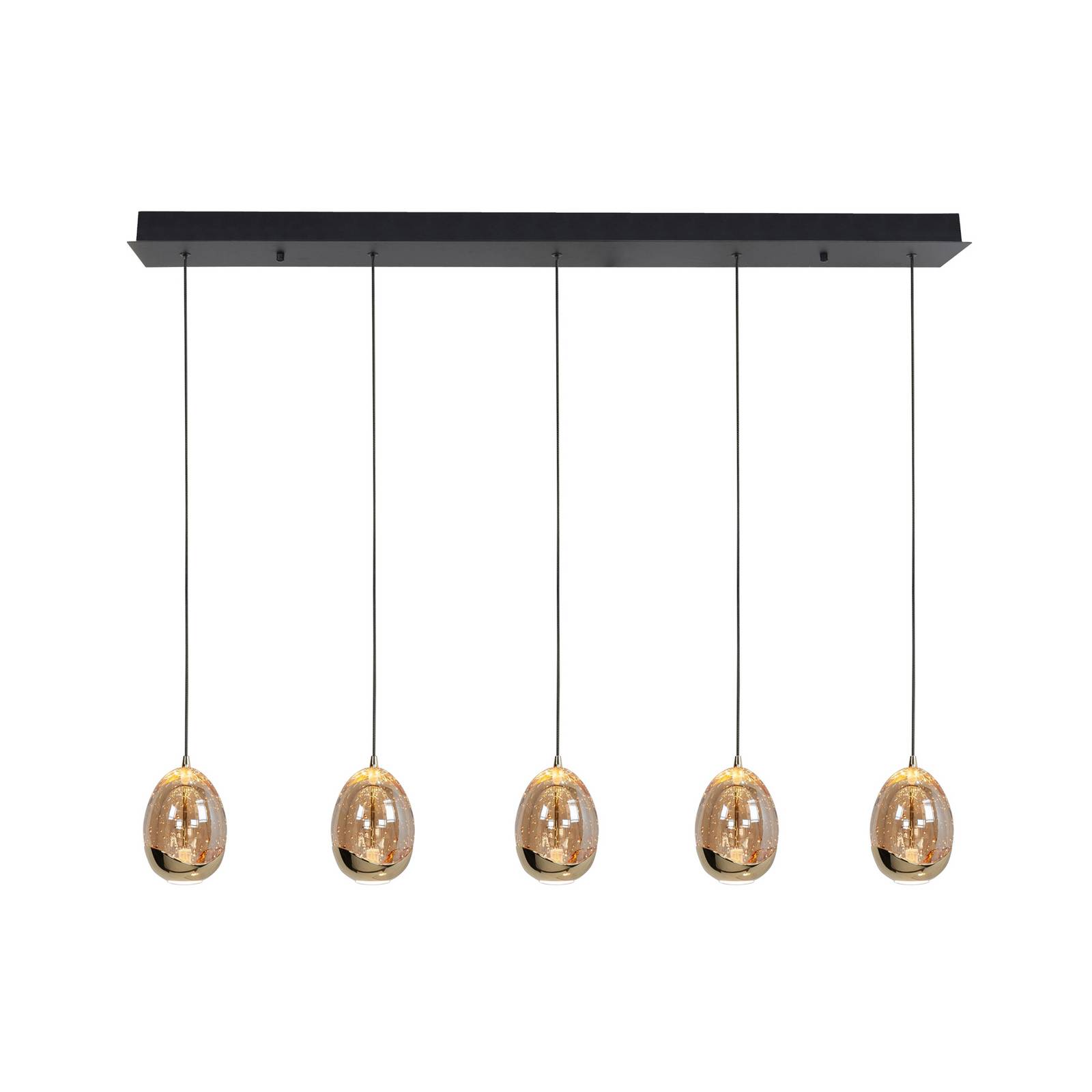 Hängelampe Golden Egg, amber/gold, Länge 107 cm, 5-flg. Glas Hängelampe Golden Egg, amber/gold, Länge 107 cm, 5-flg. Glas von Highlight