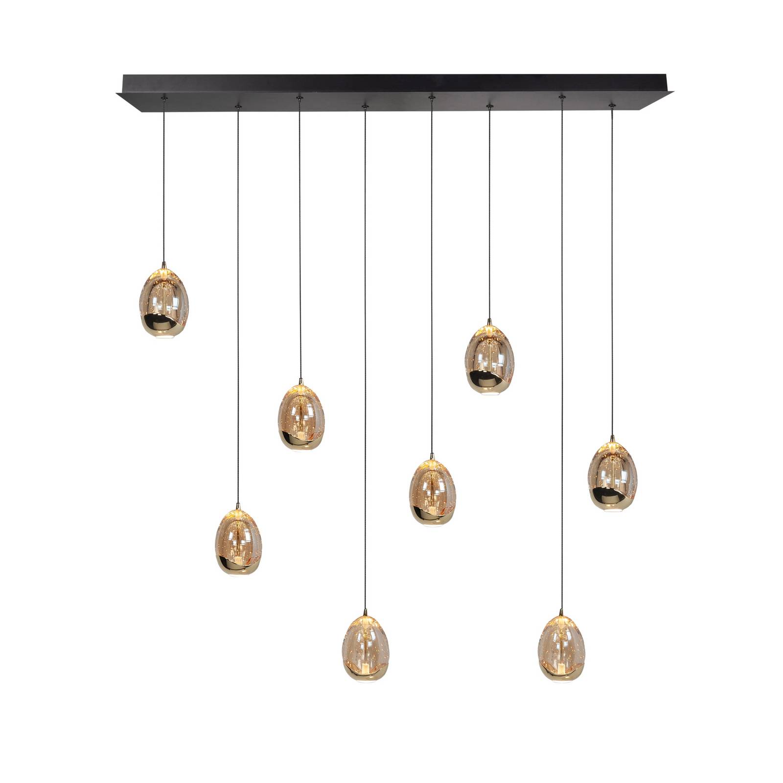 Hängelampe Golden Egg, amber/gold, Länge 115 cm, 8-flg. Glas Hängelampe Golden Egg, amber/gold, Länge 115 cm, 8-flg. Glas von Highlight