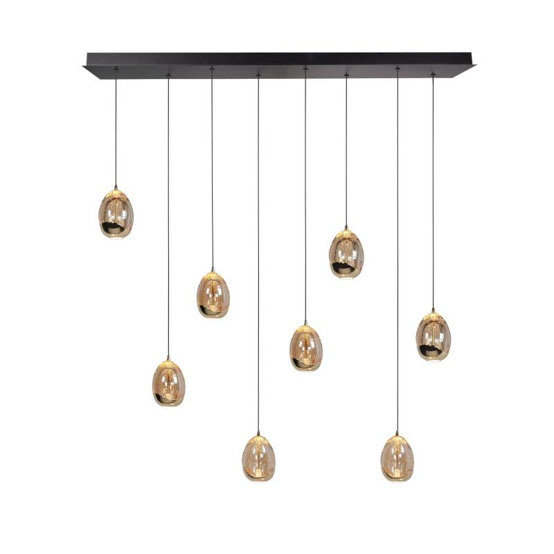 Hängelampe Golden Egg, amber/gold, Länge 115 cm, 8-flg. Glas von Highlight