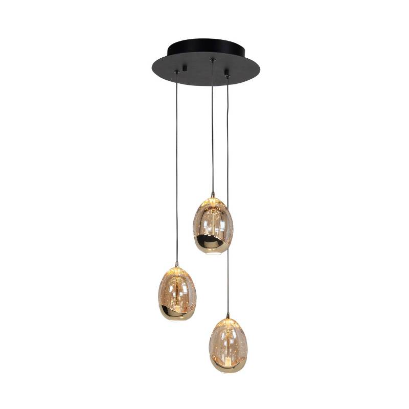 Hängelampe Golden Egg, amber/gold Ø 25 cm 3-flg. Glas/Metall von Highlight