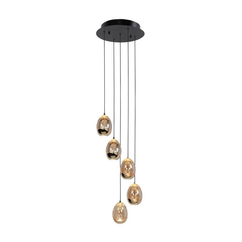 Hängelampe Golden Egg, amber/gold Ø 30 cm 5-flg. Glas/Metall von Highlight