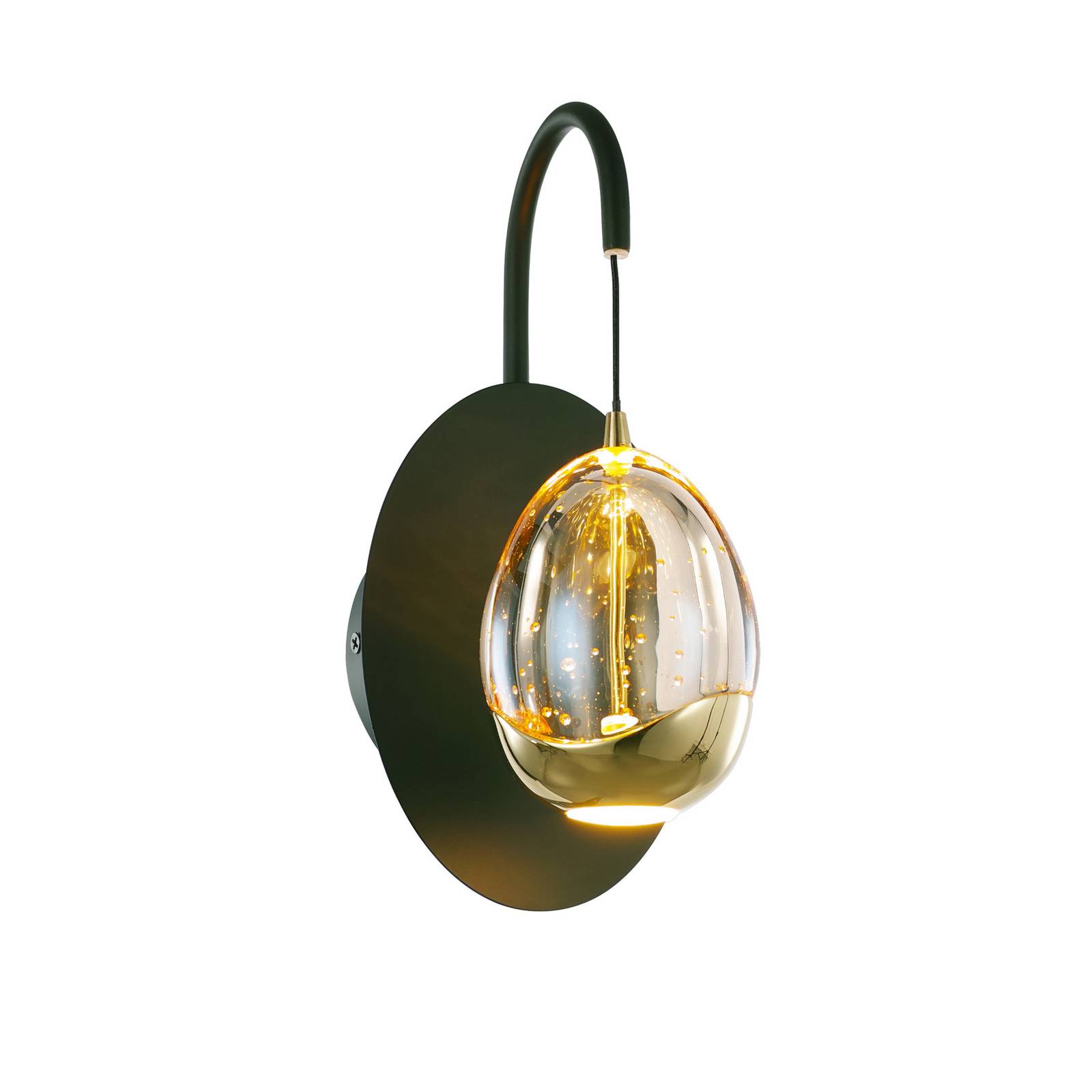 Wandlampe Golden Egg, schwarz/amber, Höhe 28 cm, Metall/Glas Wandlampe Golden Egg, schwarz/amber, Höhe 28 cm, Metall/Glas von Highlight