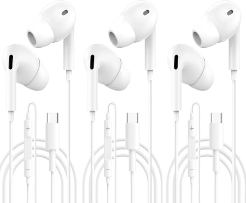 3PC USB C Kopfhörer für iPhone 16 Kopfhörer mit Kabel/Typ C Ohrhörer kabelgebunden mit Mikrofon und Lautstärkeregler, HiFi Stereo Ohrhörer für iPhones 16/15/Galaxy S24/S23/15 Plus/Google Pixel/Huawei von Highspirit