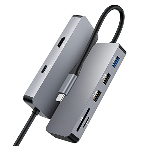 USB C HUB Docking Station, 7 in 1 USB C Adapter mit 4K-HDMI 3 USB Port, Typ C PD, SD/TF PD Port Kompatibel für Dell XPS 13/15, Lenovo Yoga, etc Surface Pro, MacBook Air/Pro M1 und weitere Typ C Geräte von Highspirit