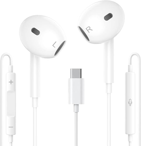USB C Kopfhörer für iPhone, iPhone 16 Kopfhörer mit Kabel, Typ C Kopfhörer mit Kabel, mit Mikrofon und Fernbedienung, Geräuschunterdrückung für iPhone 16/15 Pro/Google Pixel/Samsung S24 von Highspirit