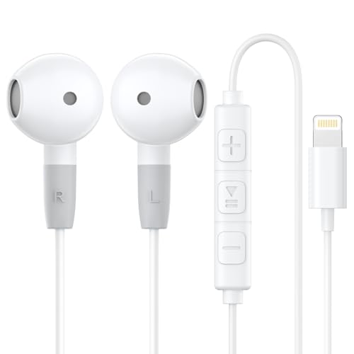 iPhone Kopfhörer mit Kabel [MFi Zertifiziert] HiFi Stereo Ohrhörer mit Lightning (eingebautes Mikrofon und Lautstärkeregler) mit iPhone 14/13/12/11/SE/X/7 Unterstützt alle iOS von Highspirit