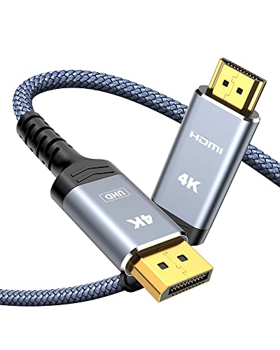 Highwings 4K DisplayPort auf HDMI Kabel 1.8M, DP auf HDMI Verbindungskabel Unidirektionaler Nylon Geflochtener DisplayPort zu HDMI für Monitor, TV, Projektor, Laptop, PC, AMD, NVIDIA von Highwings